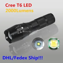 100 шт. T6 светодиодный фонарь 2000 люменов Cree XM-L T6 светодиодный фонарь переносной походный инструмент Походный фонарь DHL/FedEx