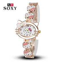 Women Child Cartoon Bracelet Watch Hello Kitty Fashion Casual Dress Quartz Wristwatch Female Mujer Relojes Hot sale Kid Clock