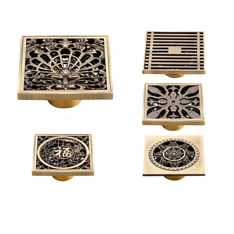 NEW Antique Brass Square 10*10 CM Shower Floor Drains Bathroom