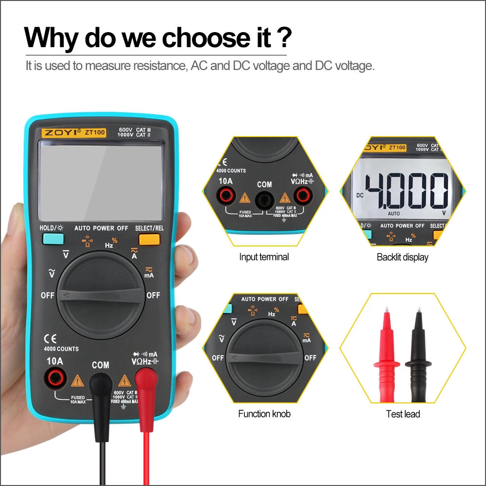 RZ Цифровой мультиметр 6000 AC/DC Напряжение Ток Ом Частота Диод Сопротивление Емкость тестер инструмент ZT102 ZT98 ZT100 ZT101