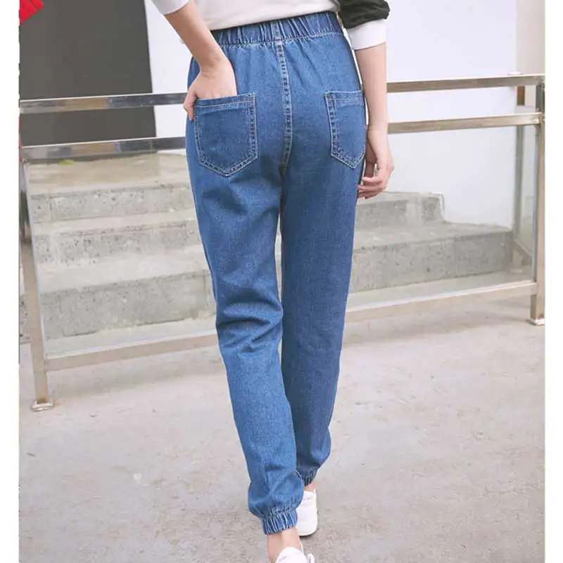 Donne A Vita Alta Jeans Larghi Alla Caviglia Fasciato con Elastico In Vita  Loose Fit Denim Pant Jogger 2017 Autunno Abbigliamento|jeans ankle|high  waistwomen high - AliExpress