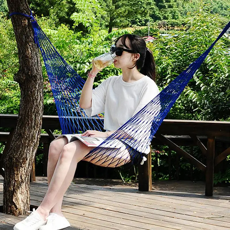 

Outdoor hammock portable single grid hammock travel hammock with rope 9 strands nylon rope mesh