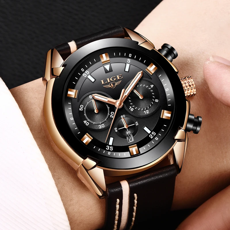 Relogio Masculino LIGE Mens Watches Top Brand Luxury Men's Fashion Business Watch Mens Waterproof Quartz Watch Men's Black Watch
