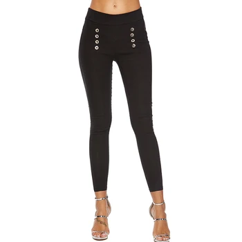 

fashion slim tights trousers womens 2019 Plus Size Double-breasted button pants women High Waist high elastic Skinny pants