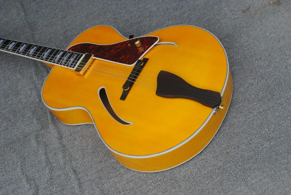 

Premium custom jazz six string electric guitar, double hole hollow electric guitar, transparent yellow, free delivery.