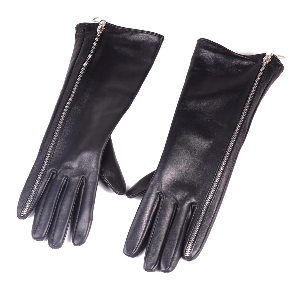 

New Women's Ladies Genuine Leather Sheep Skin Zipper Gloves Evening Gloves Party Evening Long Gloves Csutomziable