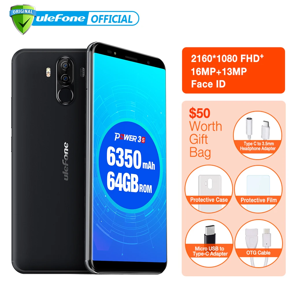 Ulefone Мощность 3 S 6 0 &quot18:9 FHD 4 г смартфон MTK6763 Octa Core Android 7 1 ГБ + 64 16MP Камера 6350 мАч