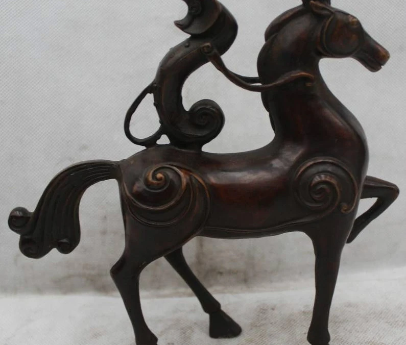 

8"China Chinese Spirit Fengshui Copper Bronze Zodiac Monkey On Horse Statue