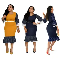 Африканская одежда 2019 элегантное клетчатое платье женское офисное женское плюс размер XXL o-образным вырезом Бандажное облегающее