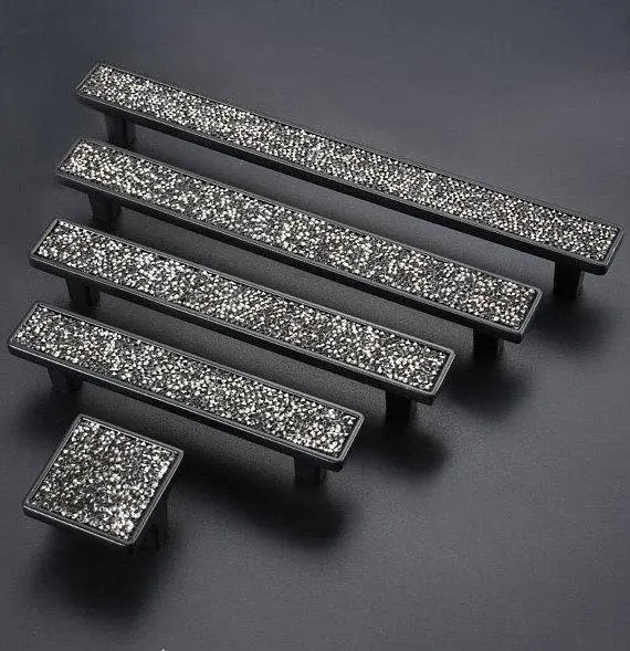 3.75'' 5'' 6.3'' Crystal Black Drawer Pull Handle Knob Kitchen Cabinet Door Handles Knobs Glass Rhinestone Dresser Pulls Decor