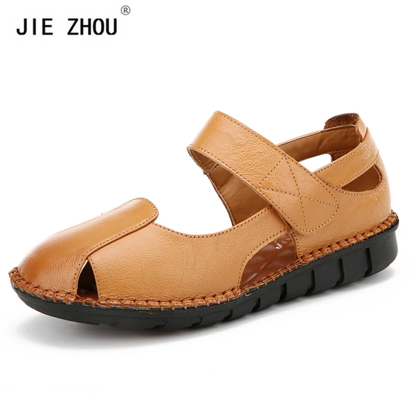 

Summer Shoes Woman Genuine Leather Breathable Gladiator Sandals Fashion Hand stitched Women's shoes Casual Comfort Flat Sandals