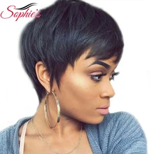 Best Price Sophie's Short Human Hair Wigs For Women Natural Wave Wigs 4" Natural Black 100% Non-Remy Human Hair Machine Made H.VERA Wigs