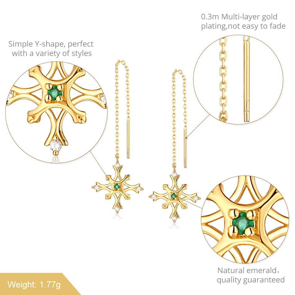 ALLNOEL Women's Earrings 925 Sterling Silver Fine Jewelry Long Chain Dangle Gold Drop Earrings With Stones Emerald Earring Girl  (2)