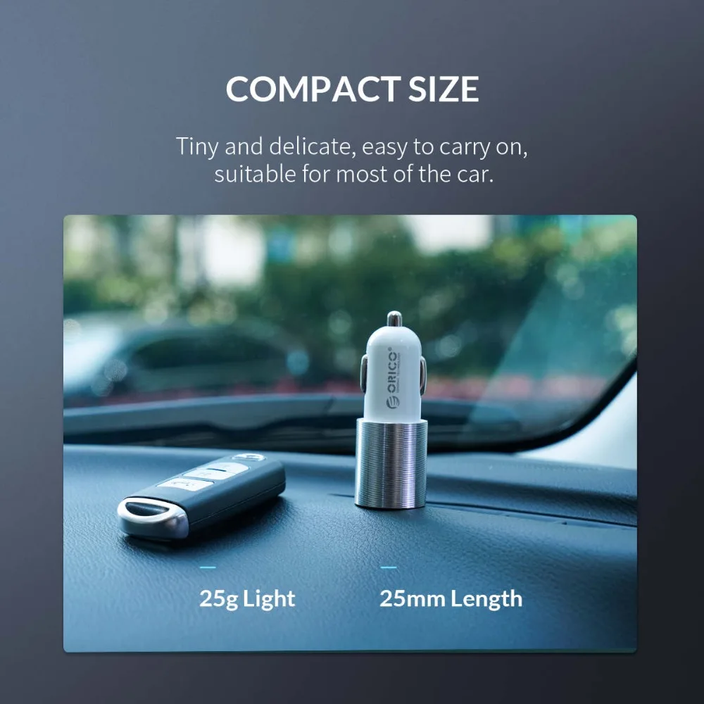 ORICO Dual Output Car Charging Type C Port + USB Charger Car Cigarette Lighter Charger Wide Voltage Mobile Phone Charger (6)