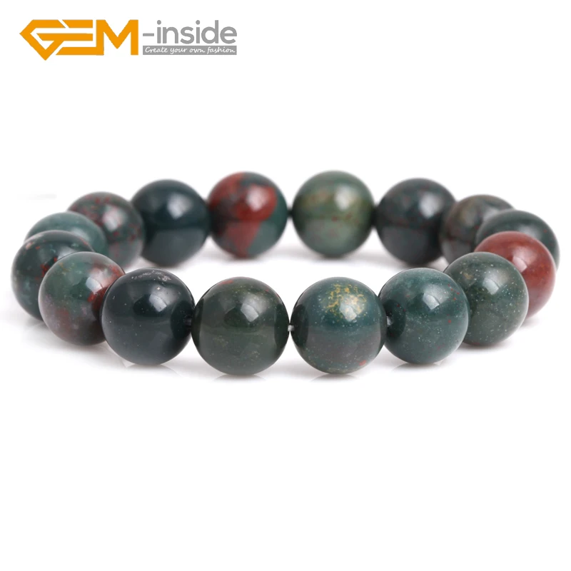 

GEM-inside 4mm 6mm 8mm 10mm 12mm Natural Dark Green Blood Stone Round Beaded Stretch Fashion Women Bracelet Wholesale!
