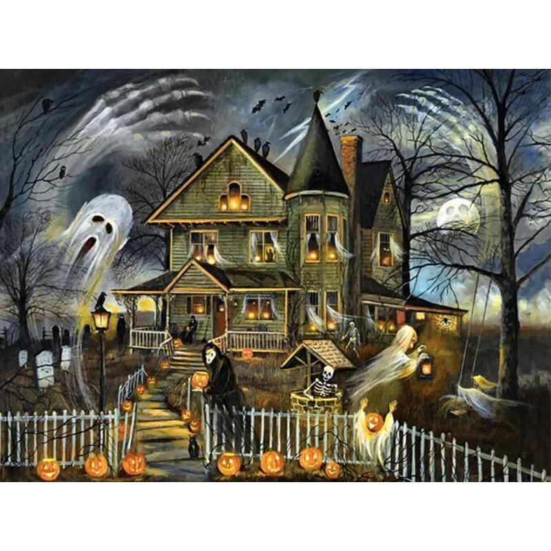 

5D Daimond painting Witch 3D Diamond Mosaic Painting Halloween party Round Rhinestone Diamant painting Embroidery castle scenery