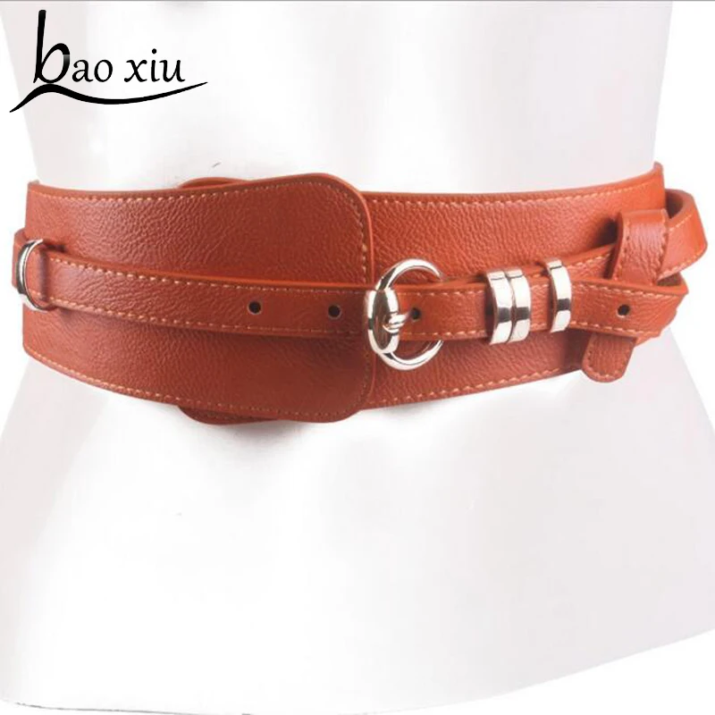 New Fashion Women Metal Buckle Punk wide belt hollow PU leather girl
