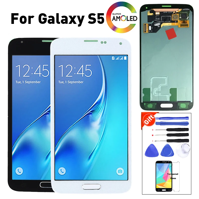 

Super Amoled for Samsung Galaxy S5 LCD Screen 100% Tested +Tools +Tempered Glass LCD Display Assembly 5.1inch Mobile Screen