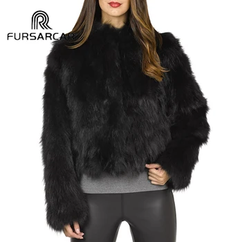 

FURSARCAR Winter New Real Fur Coat Women Black Color O-Neck Fashion Warm Fox Fur Outwear Short Luxury Fox Fur Jacket