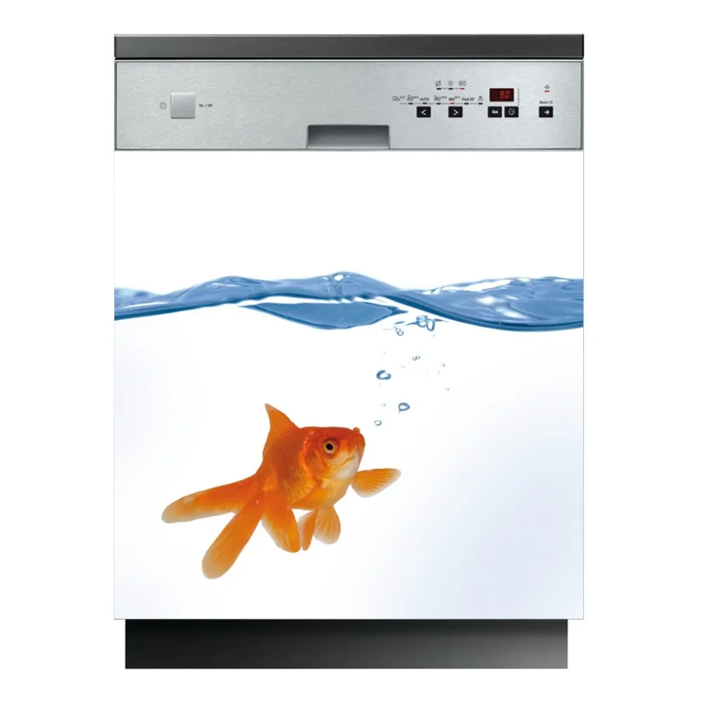 

Wholesale 3D SelfAdhesive Dishwasher Stickers Golden Fish In Water Wall Sticker Kid's Art Fridge Door Cover Kitchen Decoration