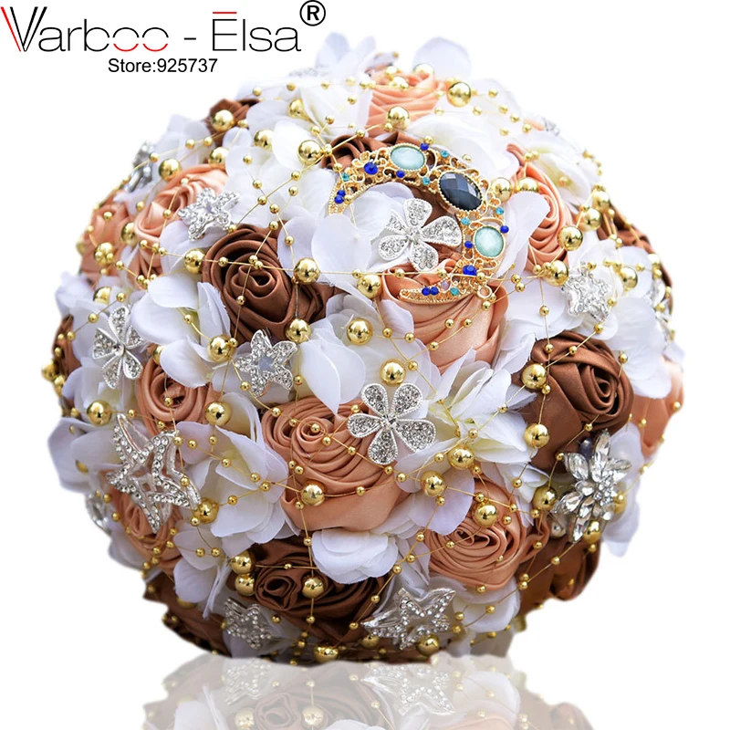 Букет де mariée ручной искусственный свадебные букеты невесты цветок жемчуг, горный хрусталь атласные розы Свадебные цветы Свадебные букеты
