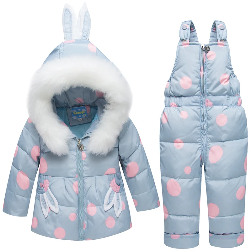 

Winter Children's Outwear girl's Cut printed jackets and overalls snowsuit fur Kids clothing girls ski jacket suit