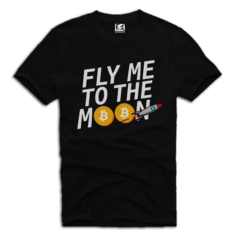 

T Shirt Fly Moon Bitcoin Ethereum Dash Litecoin Crypto Top Fashion Letters Print Men Fashion Cotton Printed T Shirts