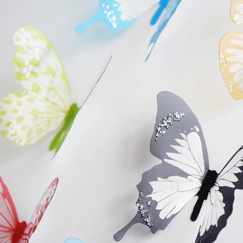 18pcs Black white 3d Crystal Butterfly Wall Sticker wedding decoration Butterflies Art Decals living room bedroom decor Stickers