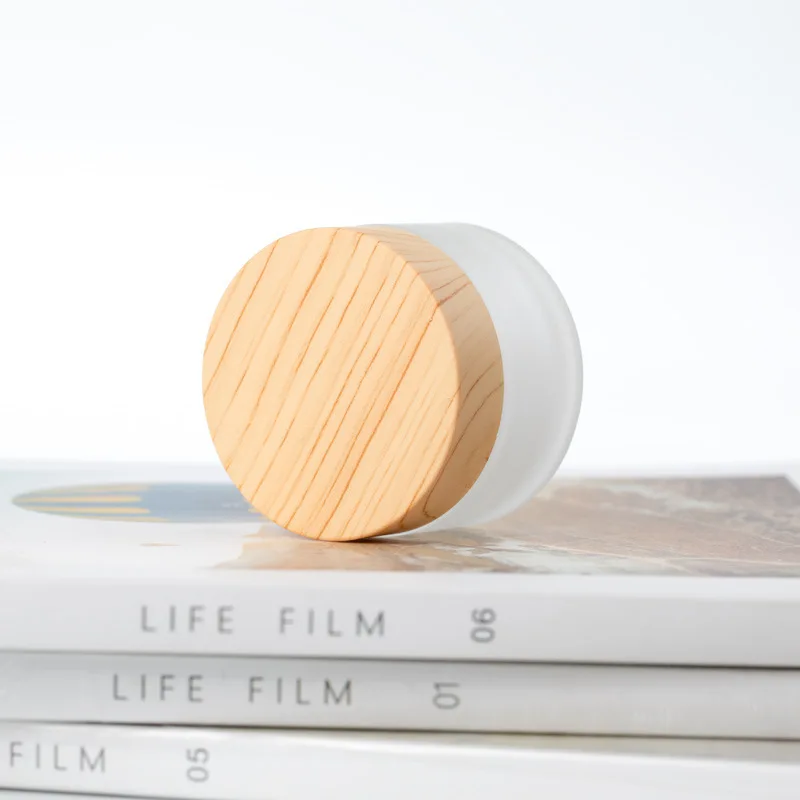 10pcs/lot 5/10/15/30/50g Frosted Glass Jar Skin Care Eye Cream Jars Pot Refillable Bottle Cosmetic Container With Wood Grain Lid