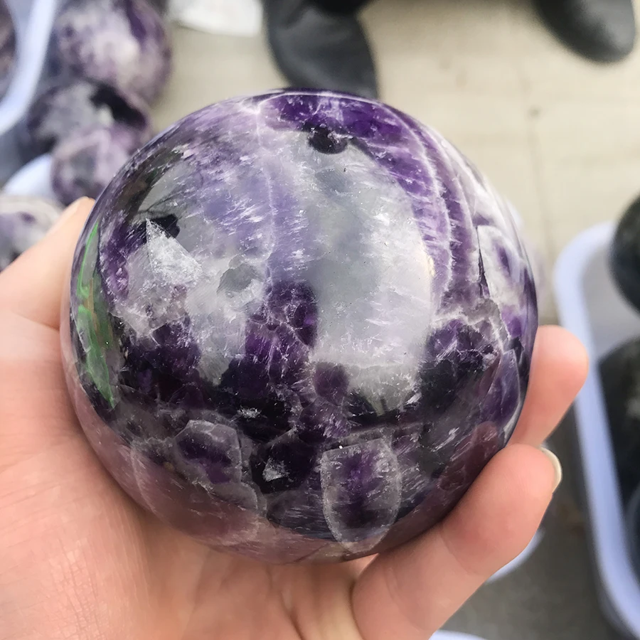 

large size top quality high polished Dogtooth amethyst Chevron-Amethyst Banded dream amethyst sphere ball healing 78mm-82mm