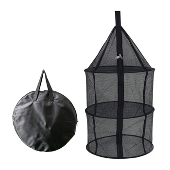 

3 Layers Hanging Basket with Zipper Folding Dry Rack Herb Drying Net Dryer Bag Mesh For Herbs Flowers Buds Plants