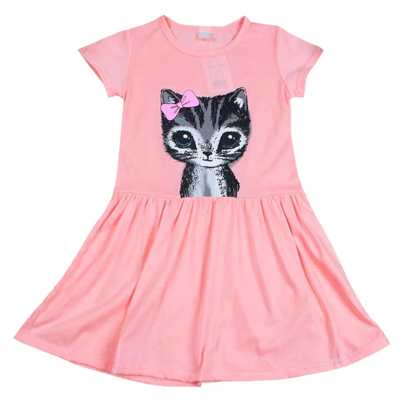 

Toddler Girls Shirt Dress Summer Kids Cat Print Princess Party Skater Sundress