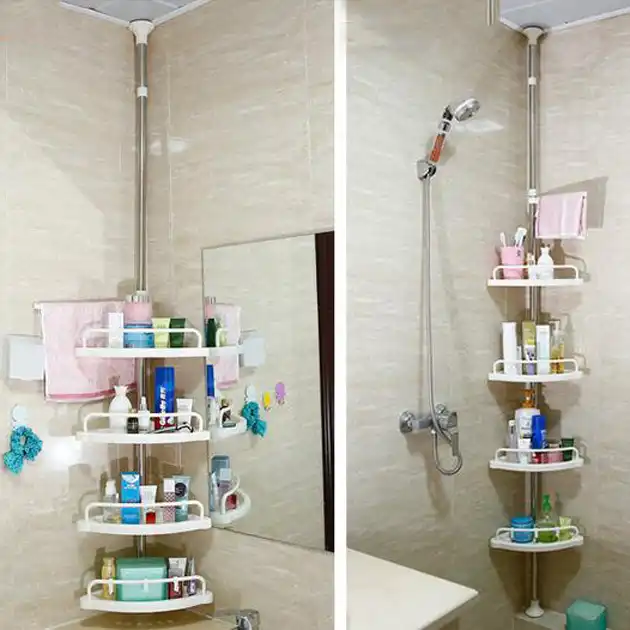 Adjustable Telescopic Bathroom Corner Shower Shelf Rack 4 Tier