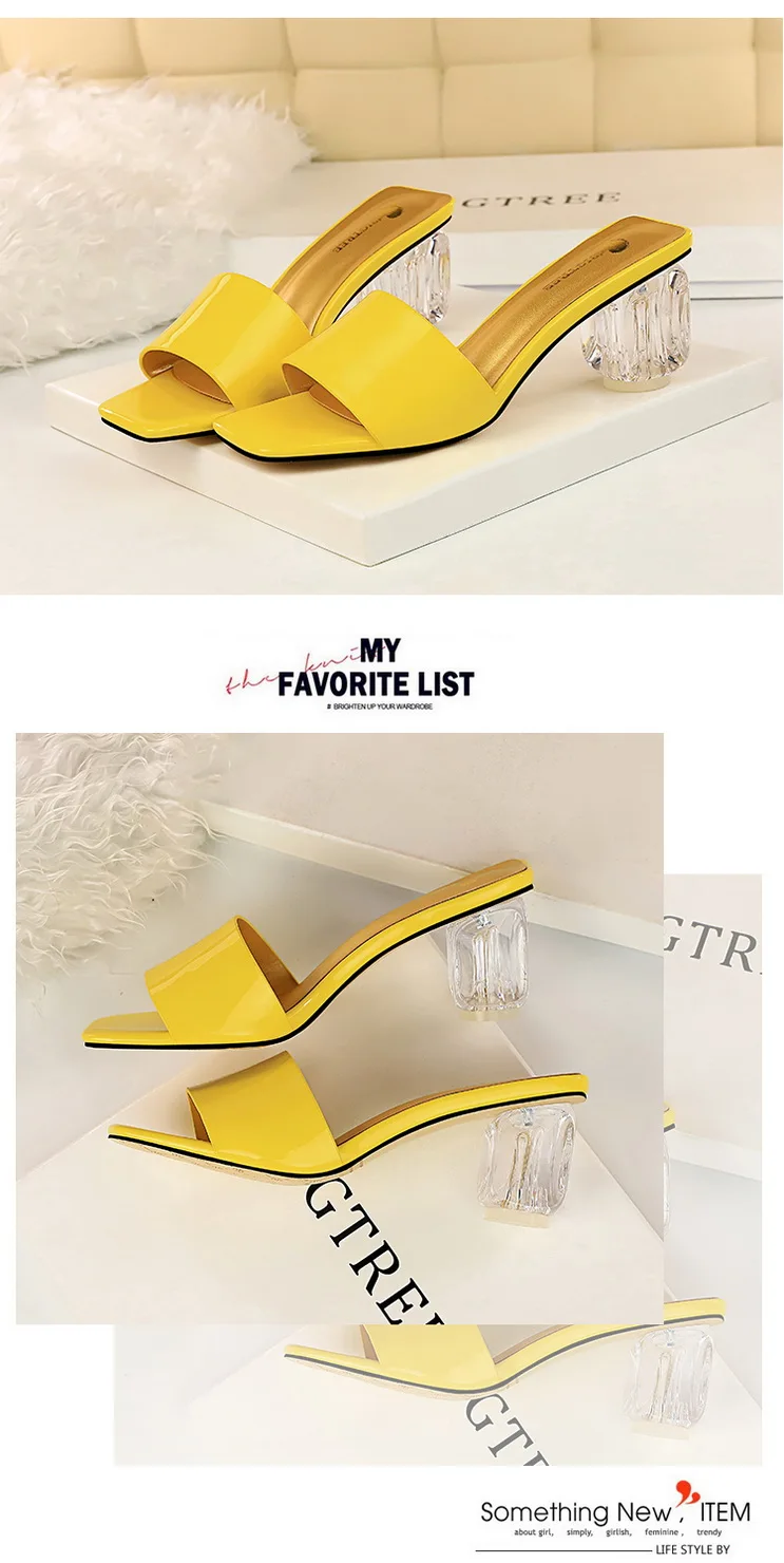 BIGTREE/Женская обувь; уличные летние шлепанцы на каблуке; коллекция года; прозрачные шлепанцы на прозрачном каблуке; модные шлепанцы с открытым носком; Цвет зеленый, желтый