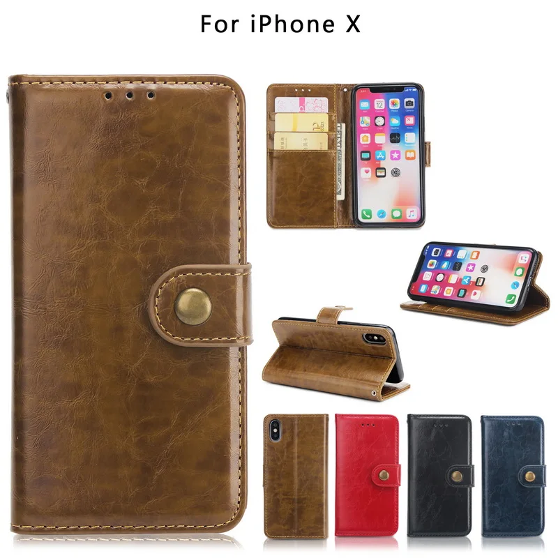 

Wallet Case For iPhone X 8 Plus Retro PU Leather Slim Flip Book Case Card Slot Cover For Coque iPhone 6 6s 7 Plus 5 5S SE Fundas