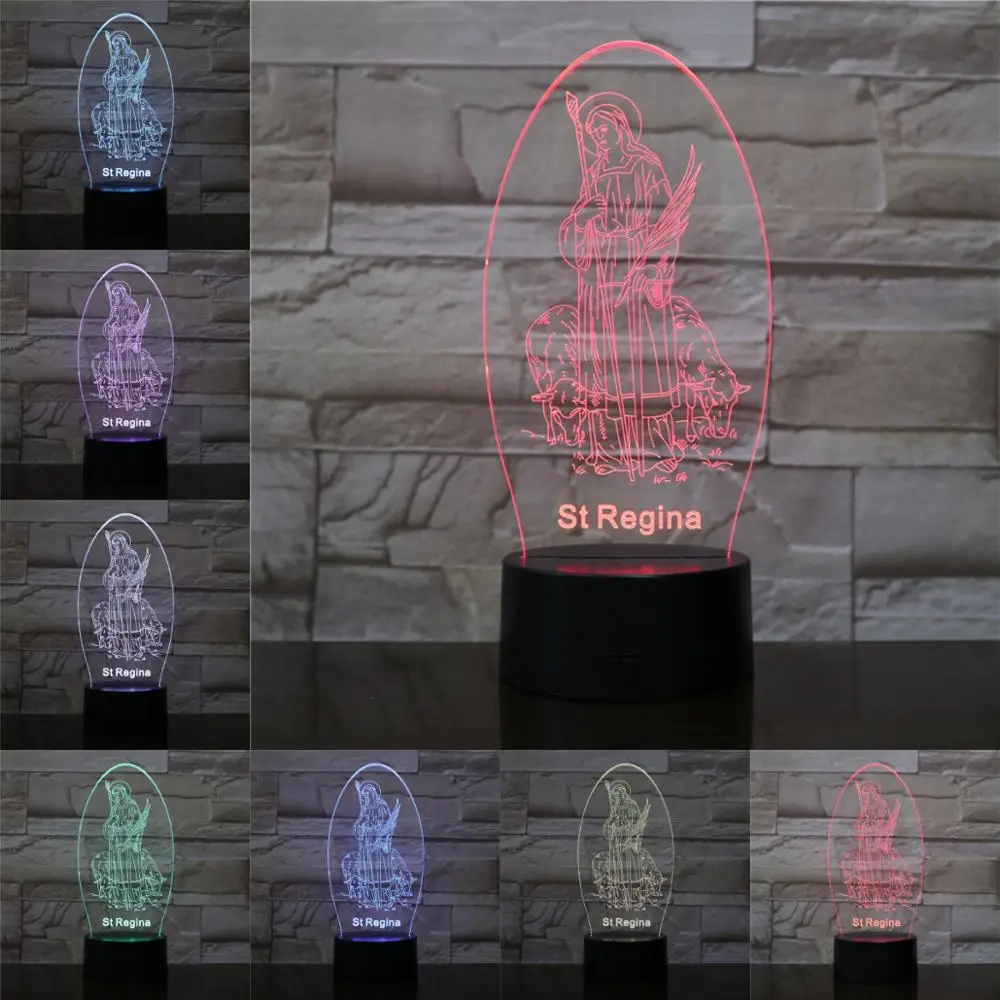 3D St Regina лампа 7 цветов меняющая христианский Иисус ученик новые подарки декор