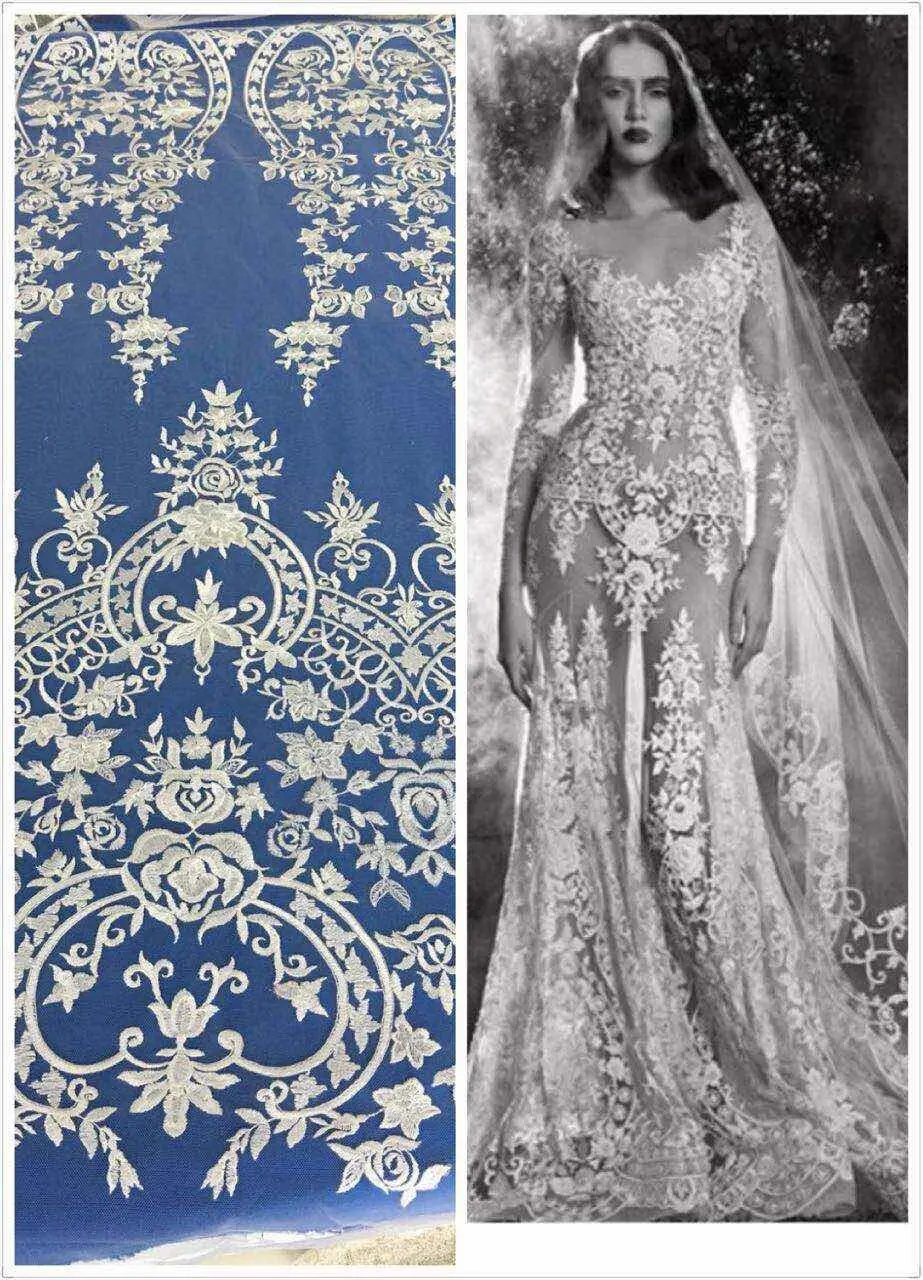 

Hot selling L-10724 embroidered tulle mesh lace fabric african lace fabric