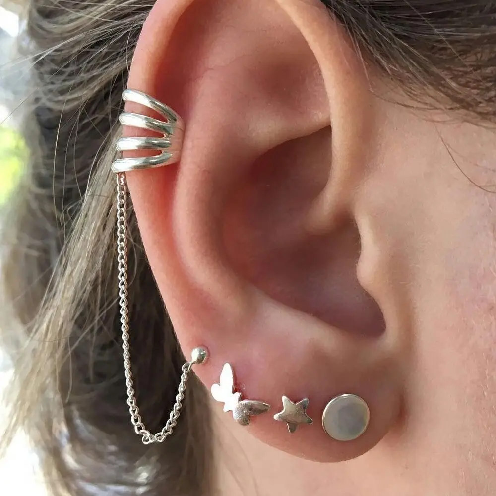4PCS//Set Ladies Girl Crystal Punk Small Hoop Band Stud Earrings Charm Jewelry