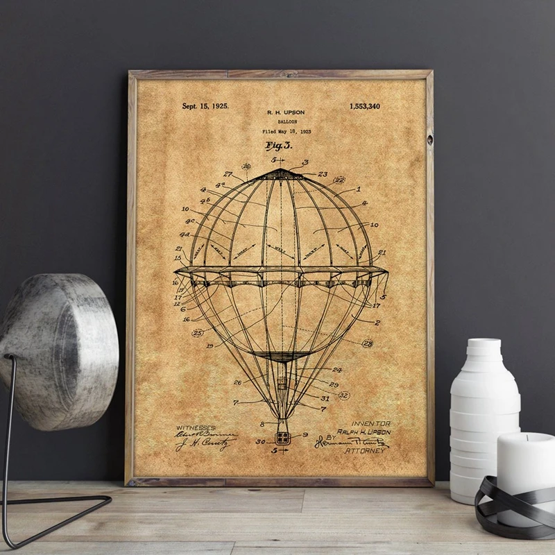 Hot Air Balloon Patent Painting Wall Decor