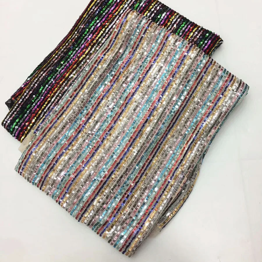 

French Multicolor Stripe 3mm Sequins Fabric Embroidery Sparkly Paillette fabric For High-end Apparel Sewing Evening dresses