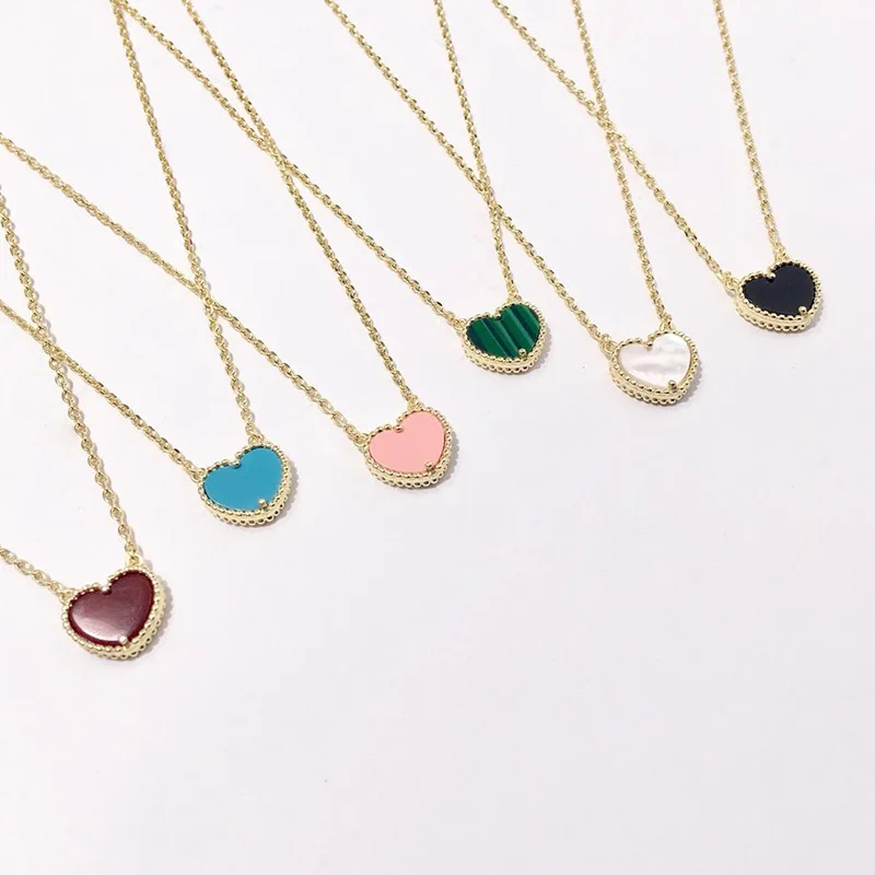 

Nature Stone Heart Women Pendant Necklace Hot Selling Classic Luxury Copper Metal Love Heart Pendant Lady Jewelry Brand Necklace