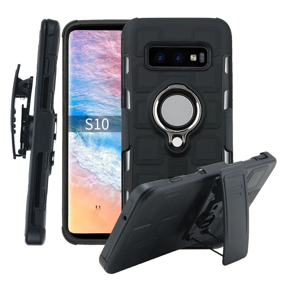 

3 in 1 Clips Case Anti-knock Cases Kickstand Case Invisible Finger Ring Cover Case for SAMSUNG S10 S10plus S10E Note9 S9 S9 Plus