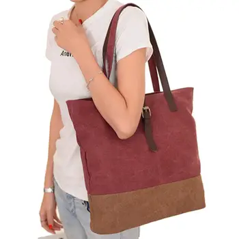 

Casual Color Block Women's Large Capacity Canvas Shoulder Bag Tote Handbag