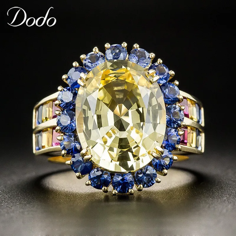 

Luxury Large Yellow Blue Stone Zirconia Ladies Rings Female Antique Gold Color Ring Colorful Jewelry Woman Bague anillos YR393