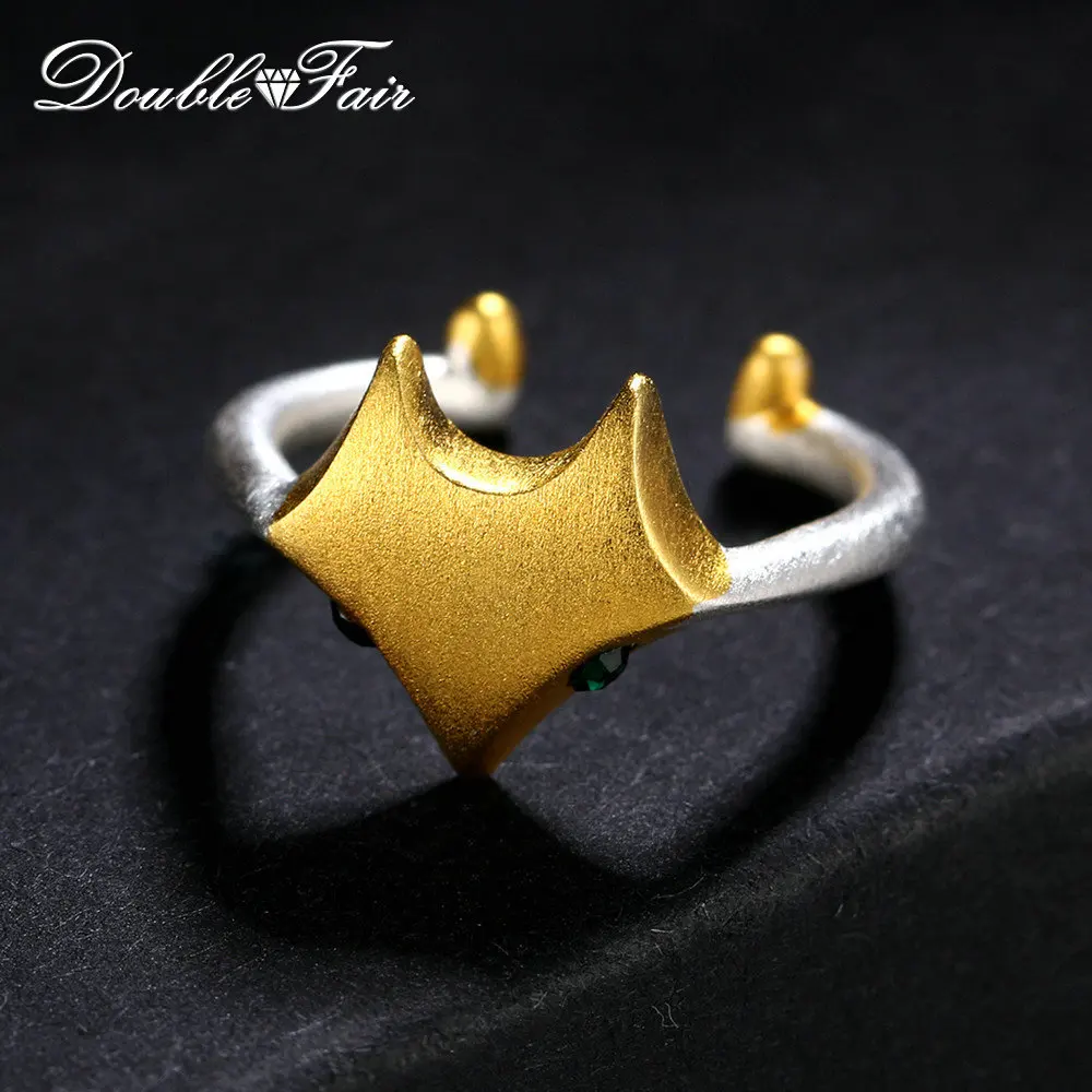 Double Fair Charm Fox 2 Colors Wiredrawing Design 100% 925 Sterling Silver Rings Adjustable Gold & Silver Ring For Women DFRY011