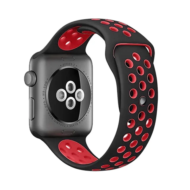 Силиконовые Ремешки для наручных часов Ремешок для Apple Watch серии 4 44 мм 40 мм сменный Браслет для iWatch Группа 42 мм 38 мм серия 3/2/1 - Цвет ремешка: Black Red