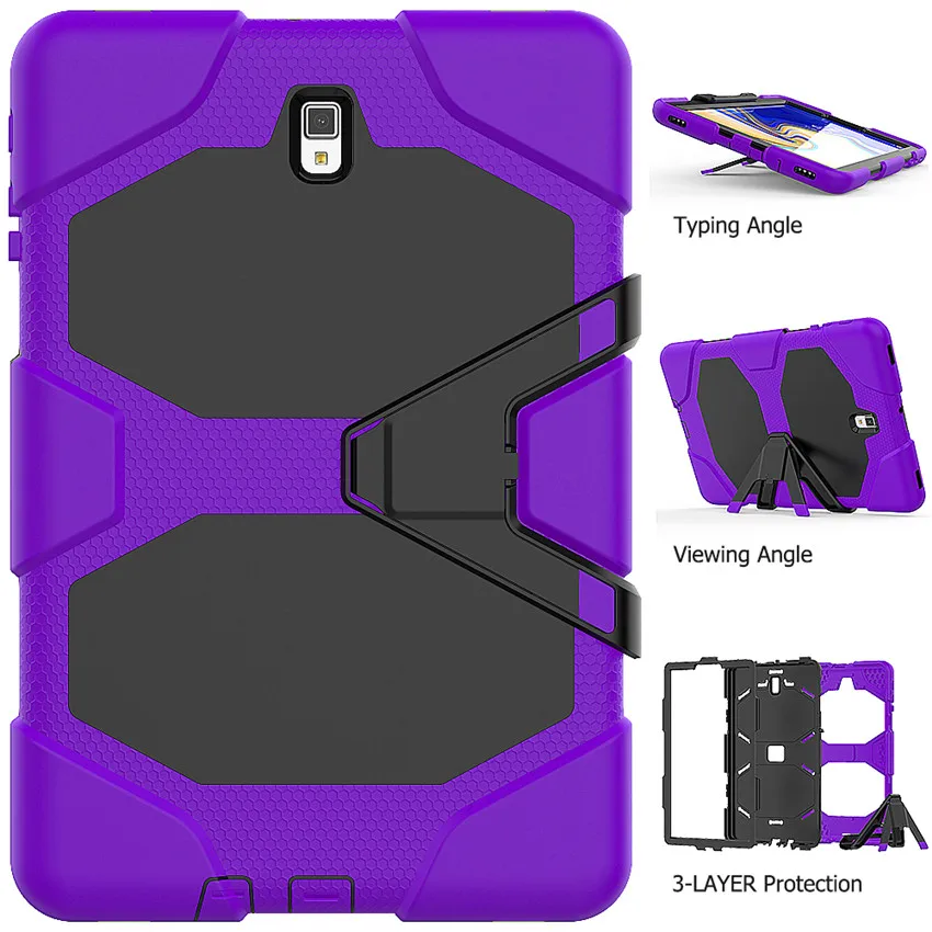 Для samsung Galaxy Tab S4 10,5 T830 T835 T837 тяжелый Гибридный армированный жесткий чехол PC+ мягкий резиновый защитный чехол+ подставка+ пленка+ ручка - Цвет: Фиолетовый