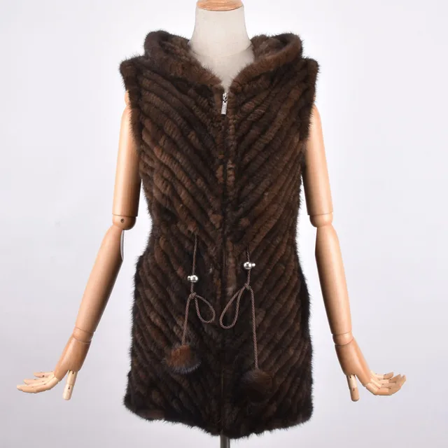 Real Mink Fur Coat Natural Knitted Mink Fur Hooded Vest High Fashion ...