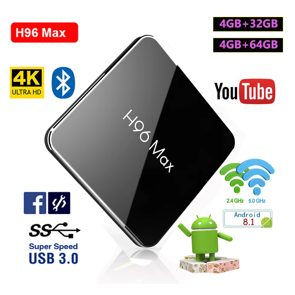 

H96 Max X2 Smart TV BOX Android 8.1 Amlogic S905X2 Quad Core 4GB 32GB 64GB 2.4G&5GHz Wifi BT4.0 100M H.265 4K Set top box H96Max