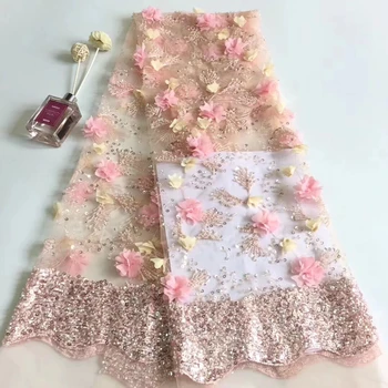 

African tulle lace pink, French lace fabric, 2019 latest 3D applique lace fabric T31071